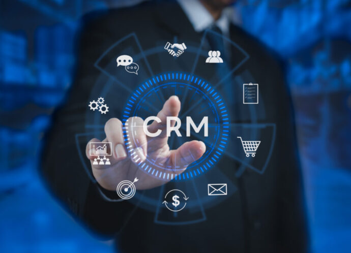 CRM Customer Relationship Management Business Internet Technology on virtual screen Concept.